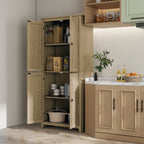 72" Freestanding Kitchen Pantry Cabinet, Farmhouse Tall Storage Cabinet with 4 Door Cabinets and Adjustable Shelves for Dining Room, Natural