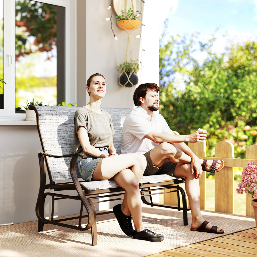 2-Person Outdoor Glider Bench, Patio Glider Loveseat Chair with Powder Coated Steel Frame, 2 Seats Porch Rocking Glider for Backyard, Lawn and Garden, Mixed Gray