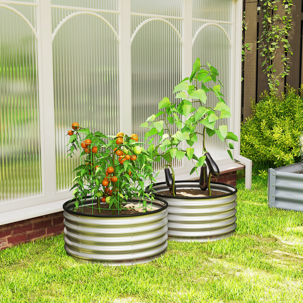 Set of 2 Raised Garden Bed, Metal Planter Box with Safety Edging, Easy-to-assemble Stock Tank 3'x3'x1.4' Silver