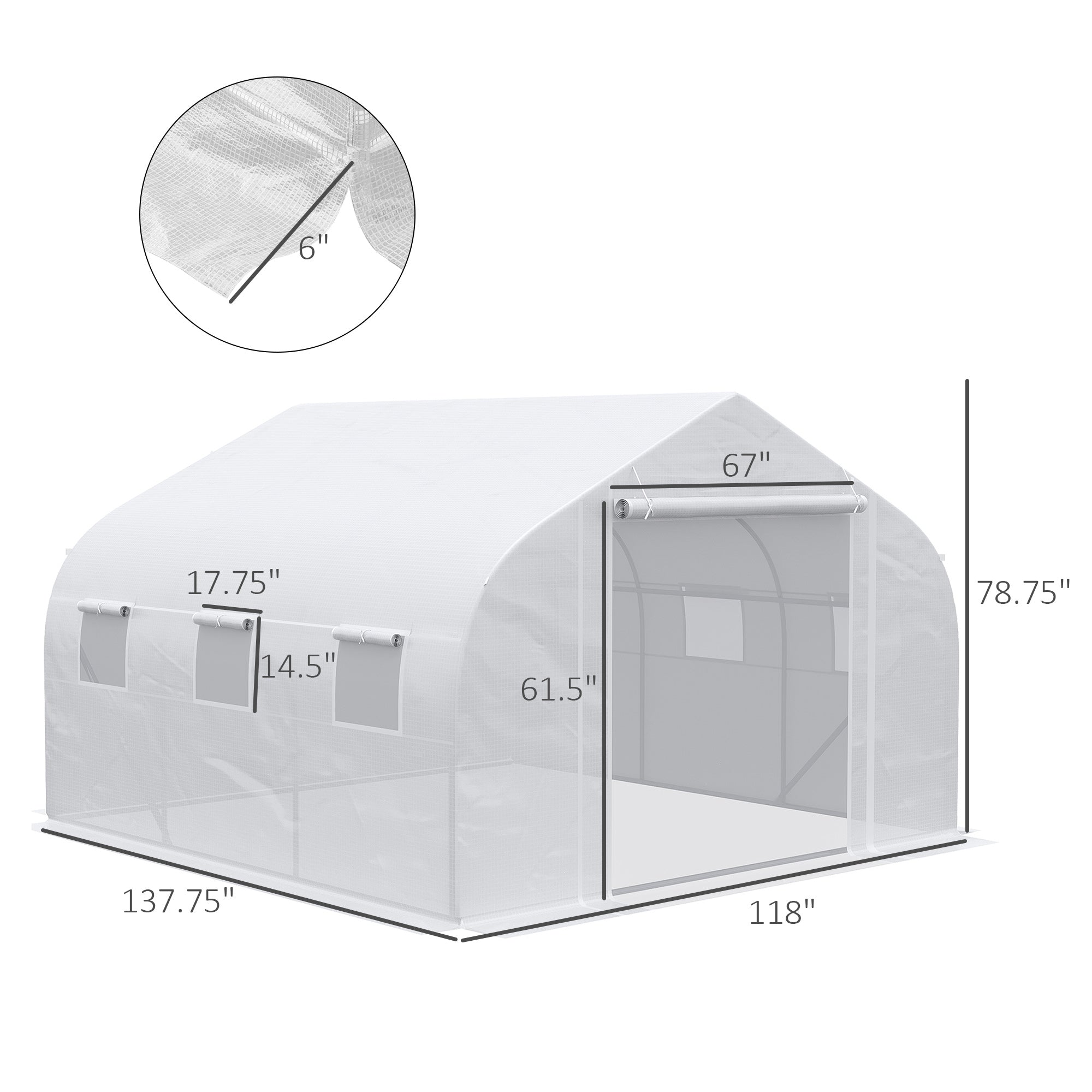 11.5' x 10' x 6.5' Walk-in Greenhouse, Tunnel Green House with Zippered Door and 6 Mesh Windows, Gardening Plant Hot House with Galvanized Steel Frame, White