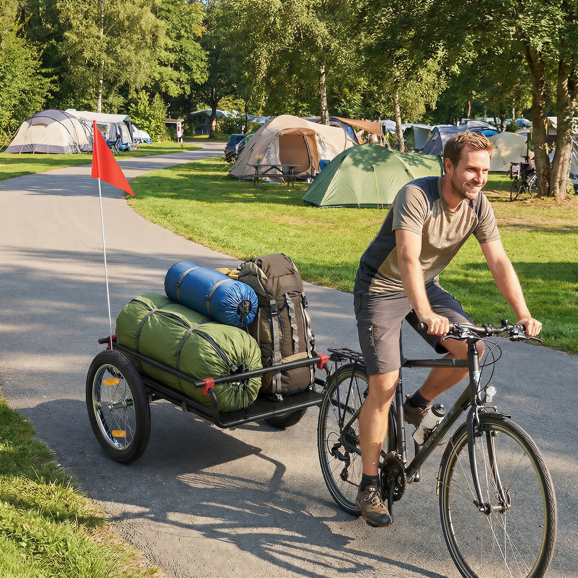 2-In-1 Bike Cargo Trailer & Wagon Cart, Multi-Use Bicycle Trailer with Quick Release 16" Pneumatic Wheels, Kickstand