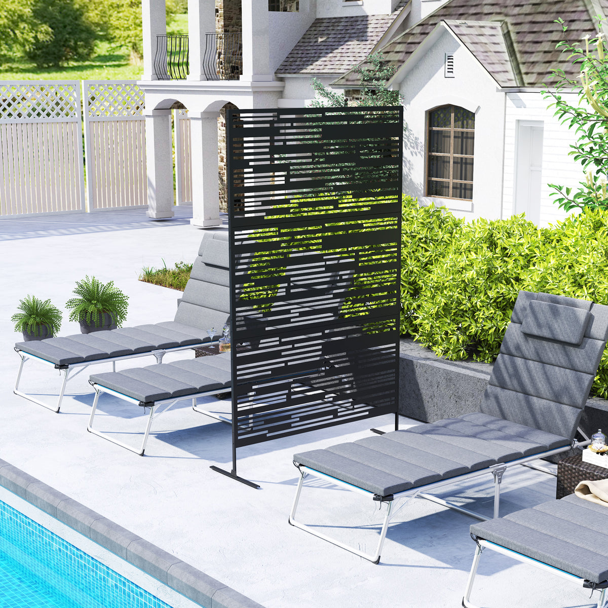 78" H x 48" W Metal Outdoor Privacy Screen, Freestanding Decorative Privacy Fence Screen for Balcony, Black