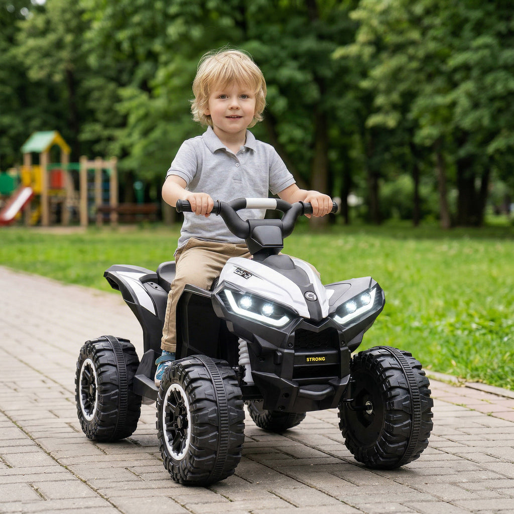 Kids ATV 4 Wheeler, 12V Kids Ride On Toy with Dual Motors, High & Low Speed, Music, Headlights, Up to 3.7 MPH, White