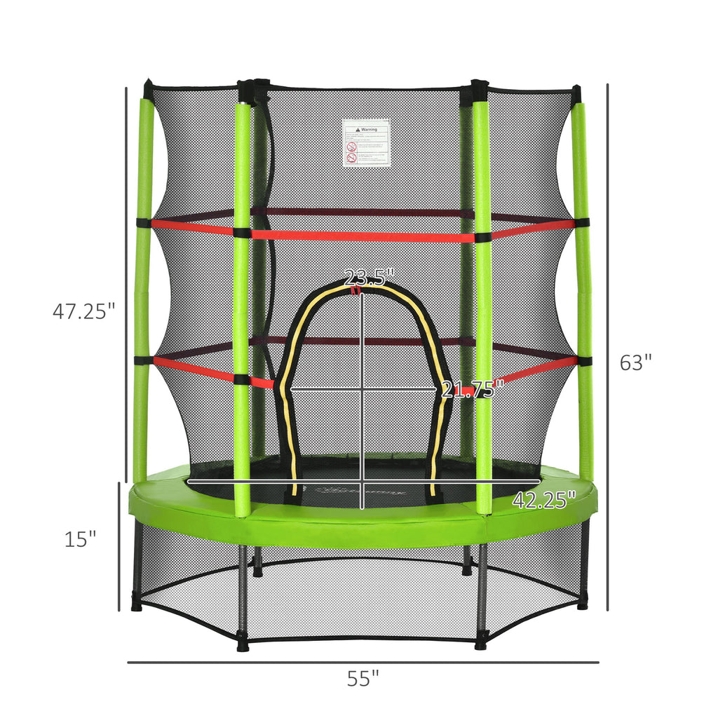 Φ5FT Kids Trampoline with Enclosure Net for Age 3 to 6 Years Green