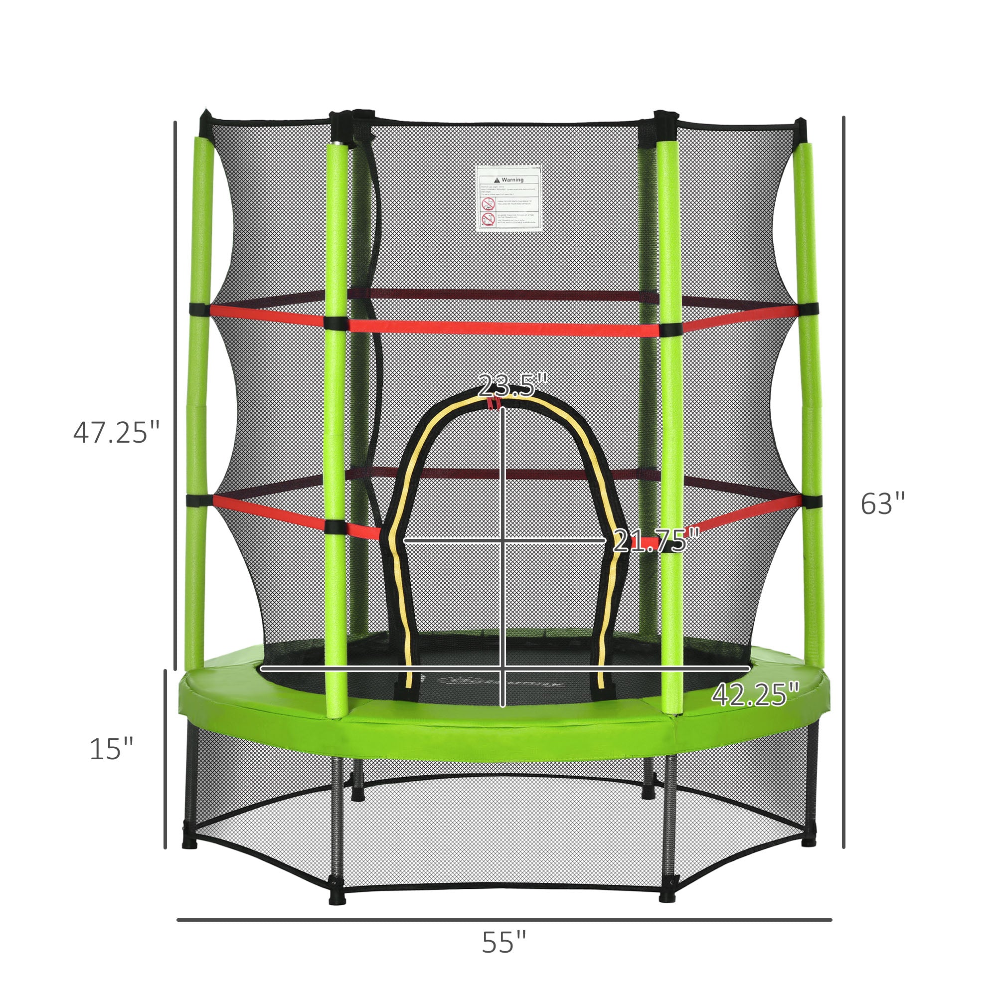 Φ5FT Kids Trampoline with Enclosure Net for Age 3 to 6 Years Green