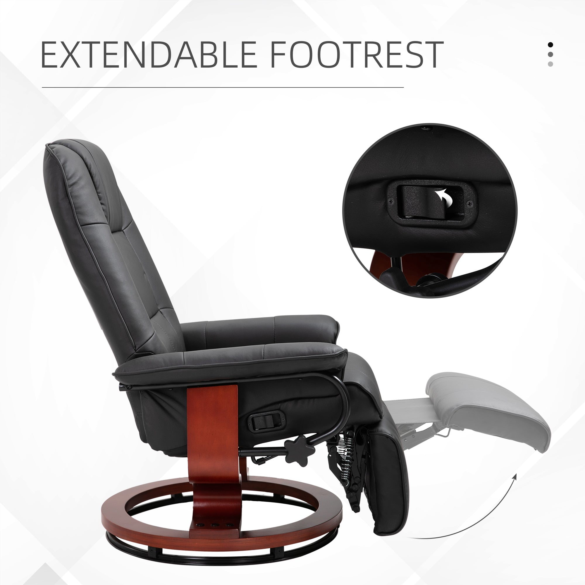 Faux Leather lounge chair with footrest and armrest, Manual Swivel Recliner for living room, Black