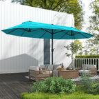 Patio Umbrella, 15' Steel Rectangular Outdoor Double Sided Market Umbrella with Base, Sun Protection & Easy Crank, Blue