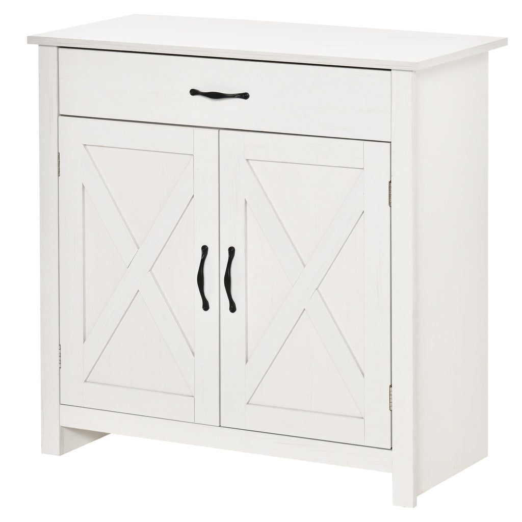 Farmhouse Sideboard Cabinet with Barn Doors Kitchen Buffet Cabinet with Drawer and Adjustable Shelf Stone White Wash
