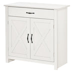 Farmhouse Sideboard Cabinet with Barn Doors Kitchen Buffet Cabinet with Drawer and Adjustable Shelf Stone White Wash