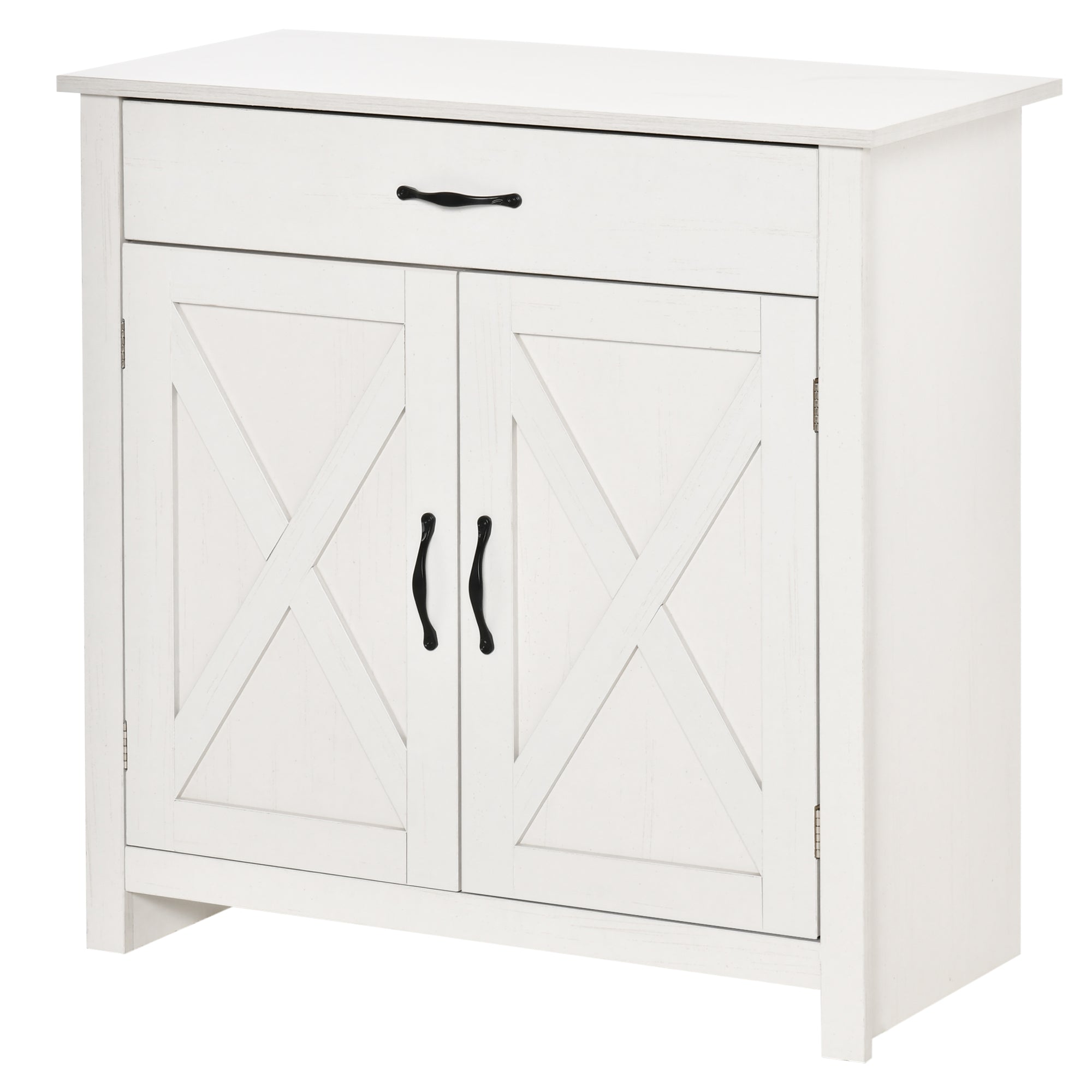 Farmhouse Sideboard Cabinet with Barn Doors Kitchen Buffet Cabinet with Drawer and Adjustable Shelf Stone White Wash