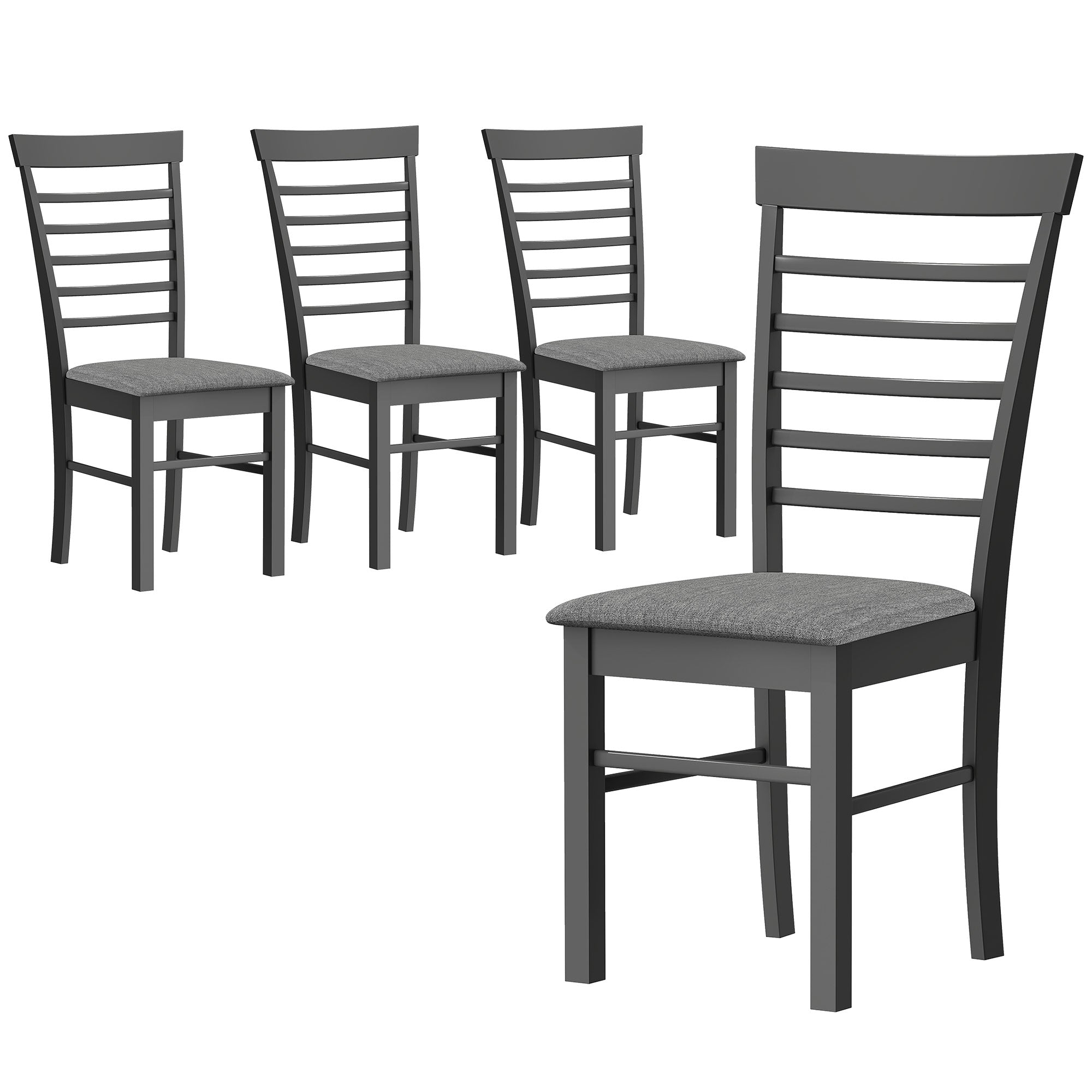 Wooden Dining Chairs Set of 4, Farmhouse Upholstered Kitchen Chairs with Rubber Wood Frame, Black and Gray