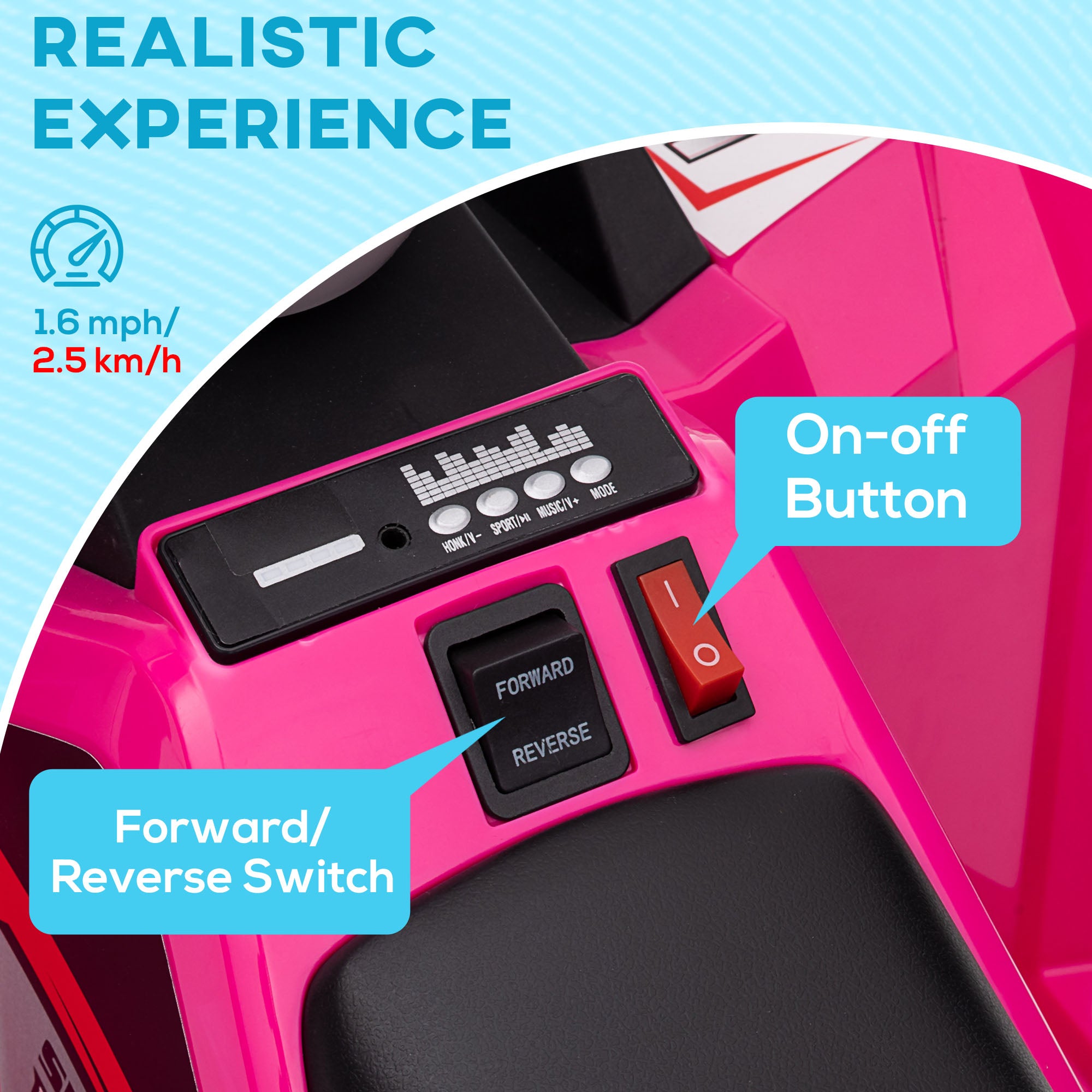 6V Electric Toy Car with Forward Backward, Wear-Resistant Wheels for Ages 18-36 Months, Pink