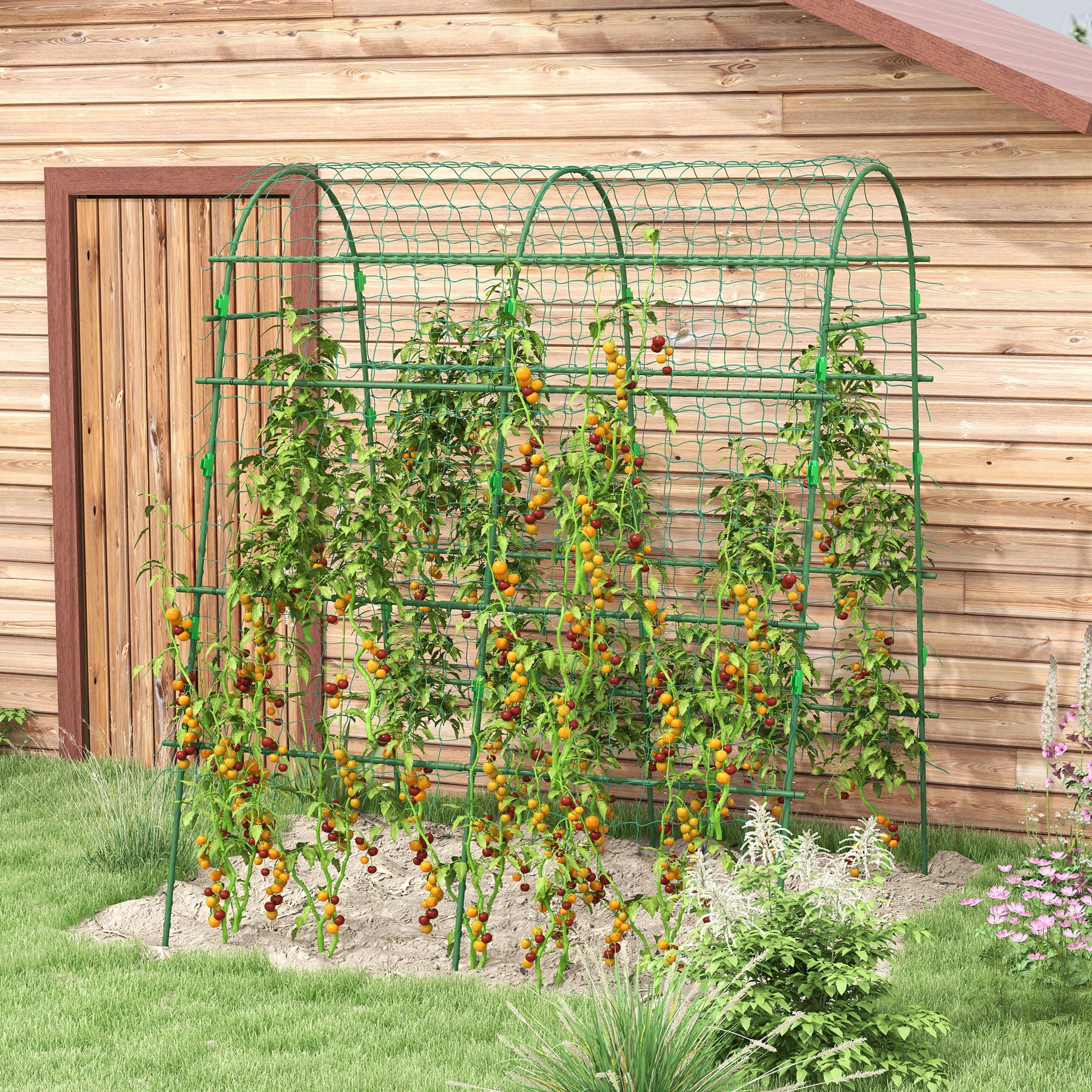 Metal Garden Trellis, Arch Trellis for Climbing Plants Outdoor, A-Frame, with Climbing Net, 57" x 66" x 81", Green