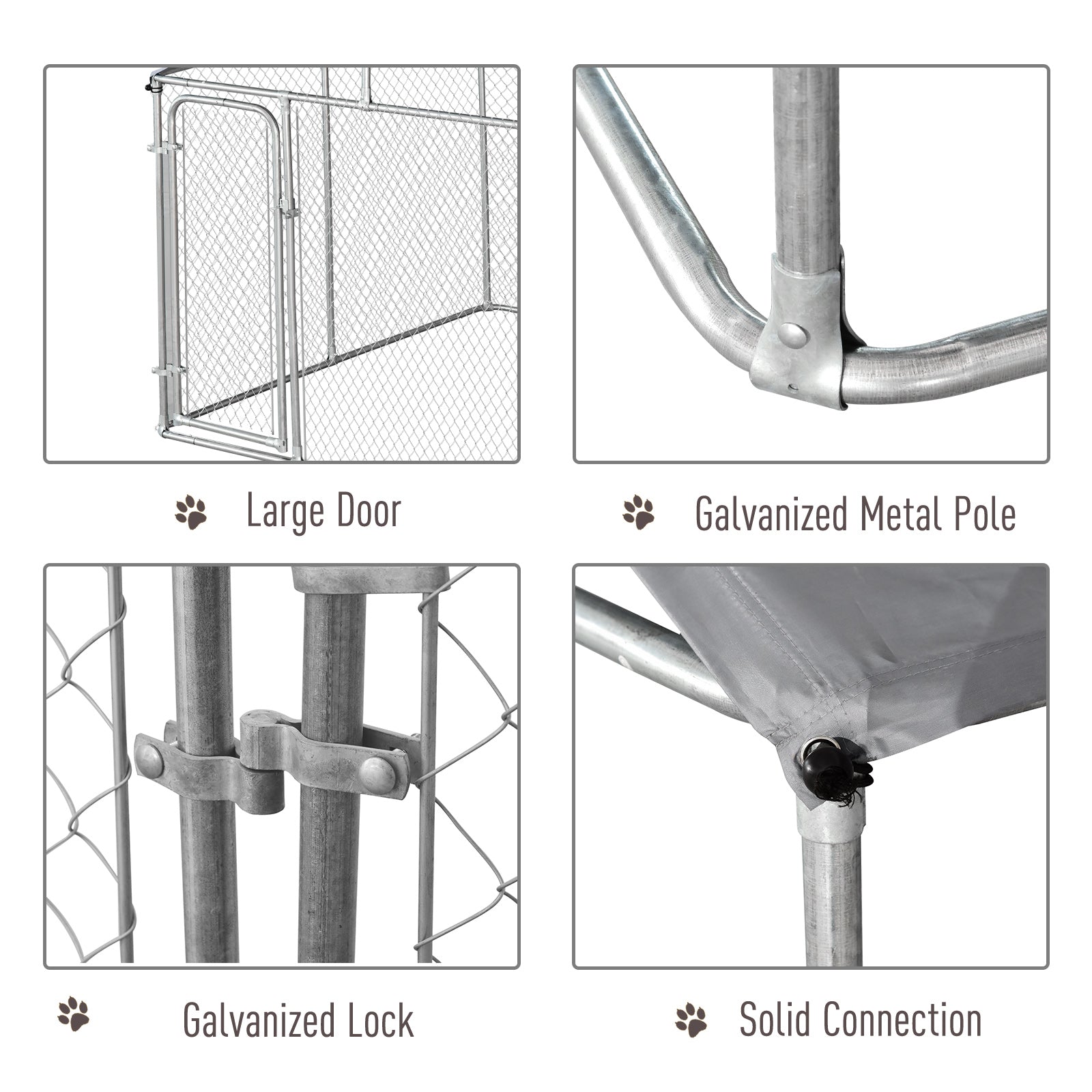 Outdoor Dog Kennel Galvanized Steel Fence with Cover Secure Lock Mesh Sidewalls for Backyard 9.8' x 9.8' x 7.7'