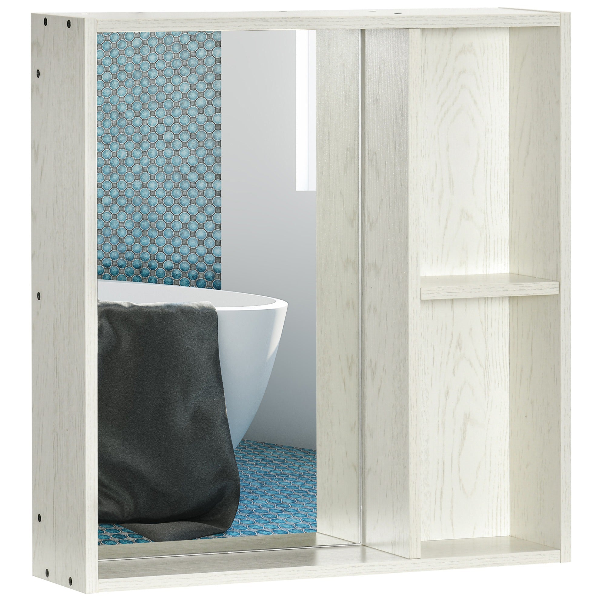24.75" x 25.5" Bathroom Medicine Cabinet with Mirror, Storage Shelf, Over Toilet Bathroom Cabinet Wall Mounted for Living Room and Laundry Room, White