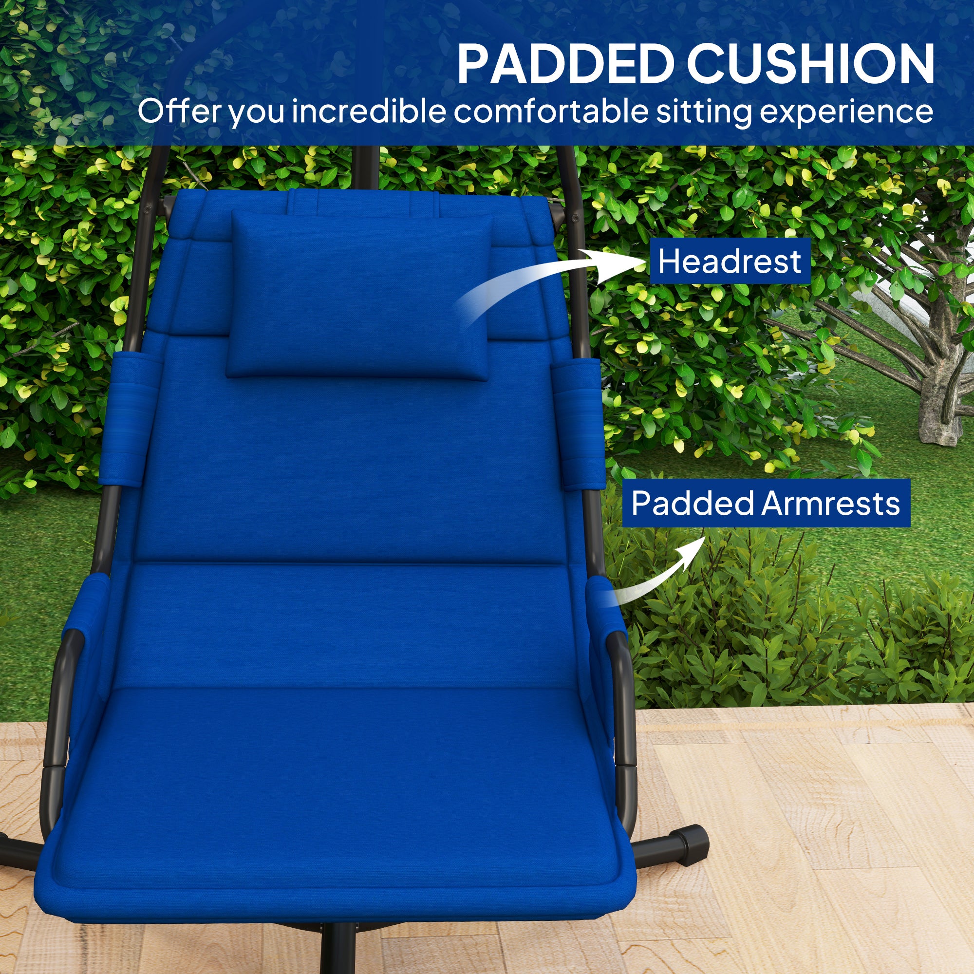 Hammock Chair with Stand and PA Coating Cushion, Hanging Swing Chair with Steel Frame for Indoor and Outdoor, Dark Blue
