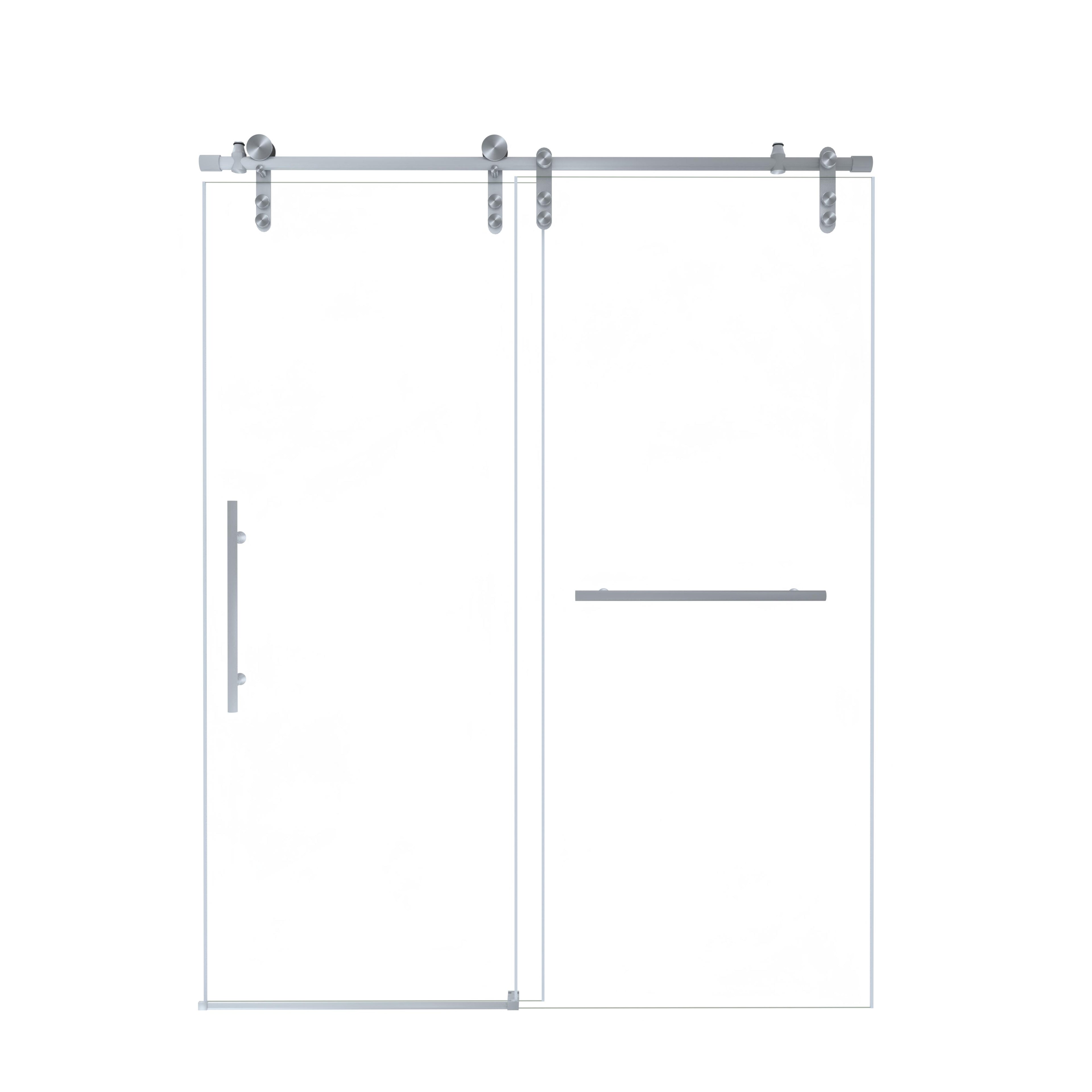 Sliding Shower Door with Waterproof Seals and Tempered Glass, Bathroom Door with Towel Bar Handle, 48" L x 0.5" W x 76" H, Brushed Nickel