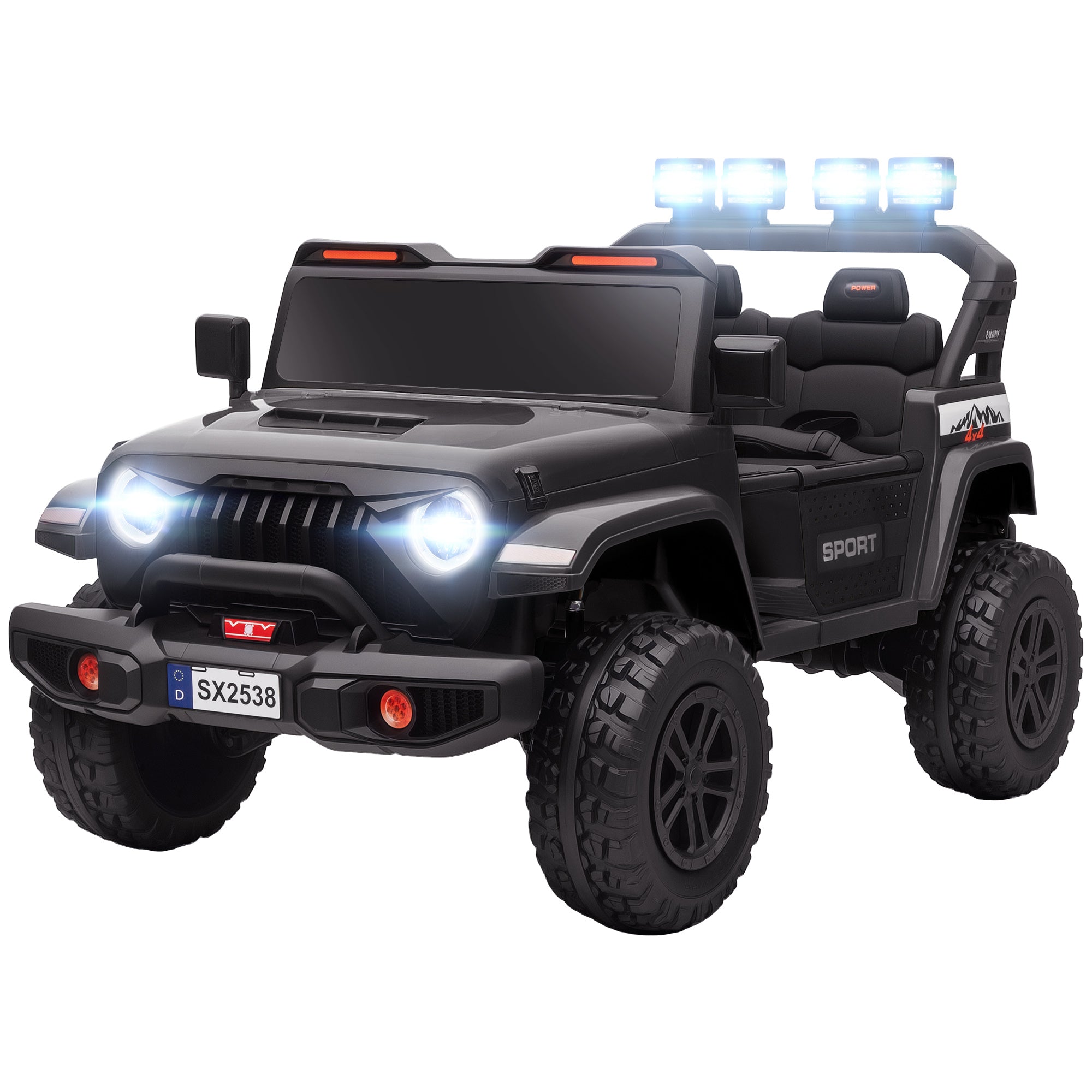 Ride on Truck Car with 2-Seater, 24V Electric Car with 4 Motors, Remote Control, Spring Suspension for 3-8 Years, Black