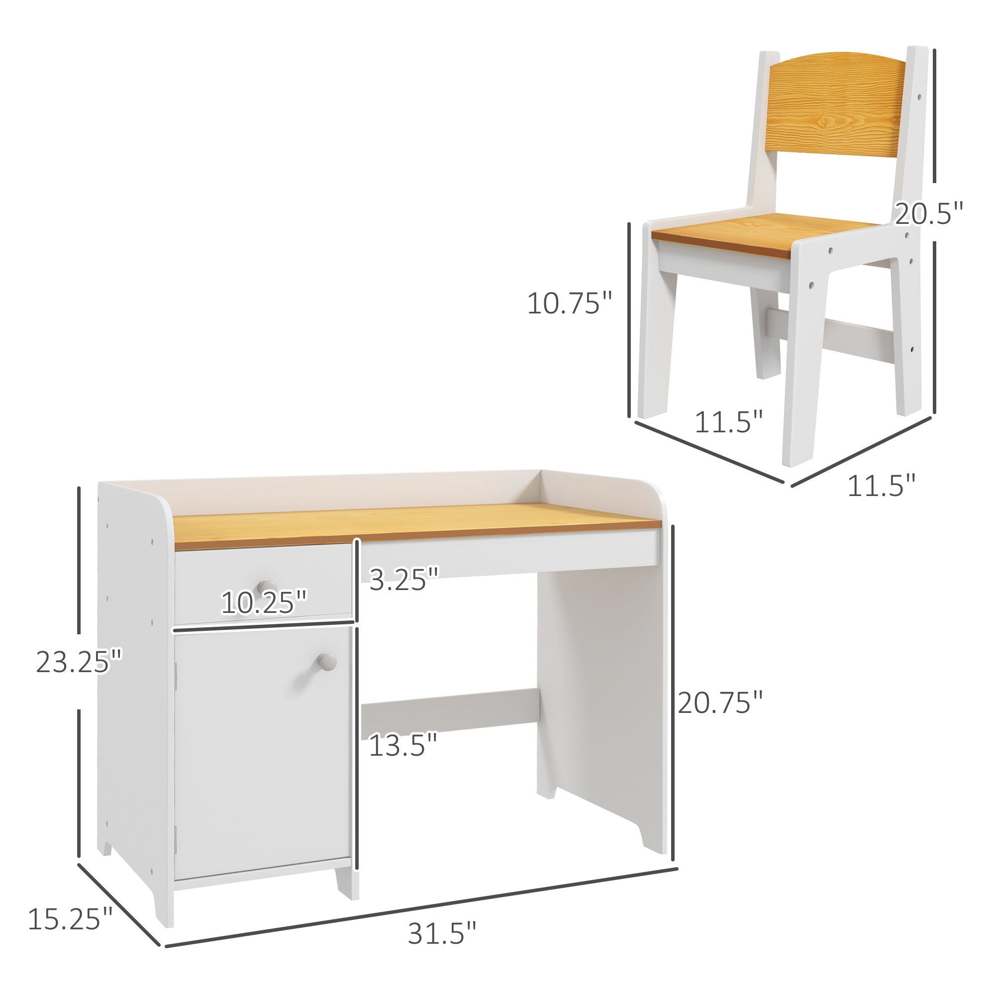 Kids Desk and Chair Set with Storage, Study Desk with Chair, White