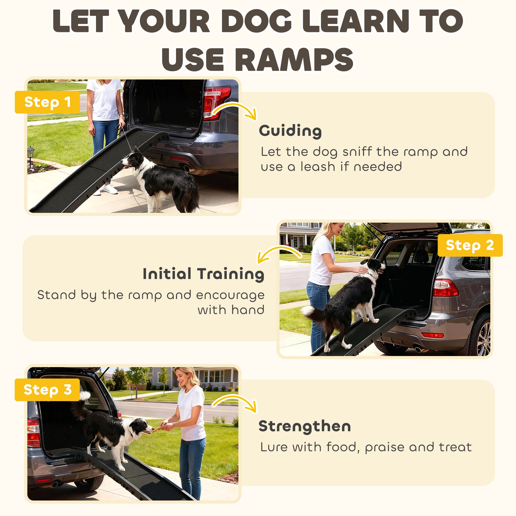 Folding Dog Ramp for Car, 61 Inches Portable Pet Ramp with Non Slip Frosted Surface, Raised Side Rails