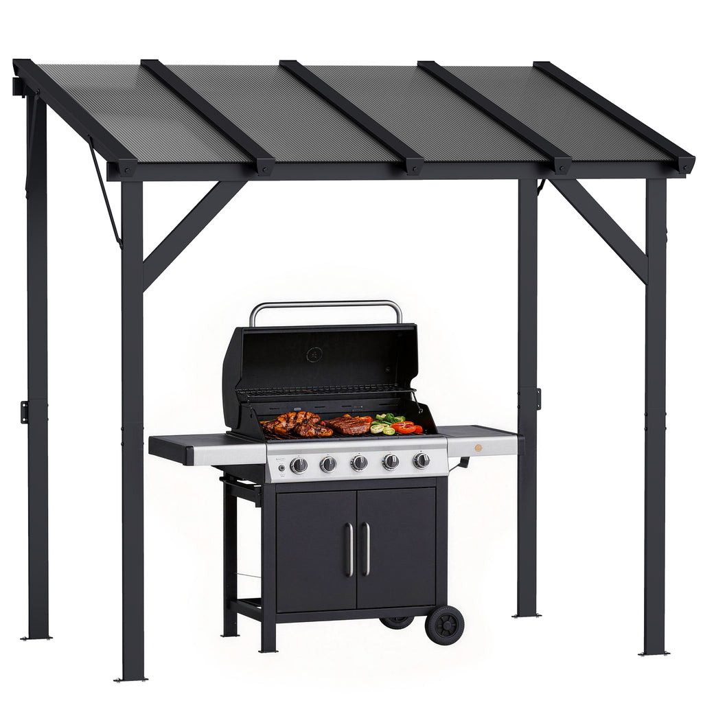 Hardtop Grill Gazebo, Lean-to BBQ Shelter with Polycarbonate Roof for Outdoor, Patio, Lawn