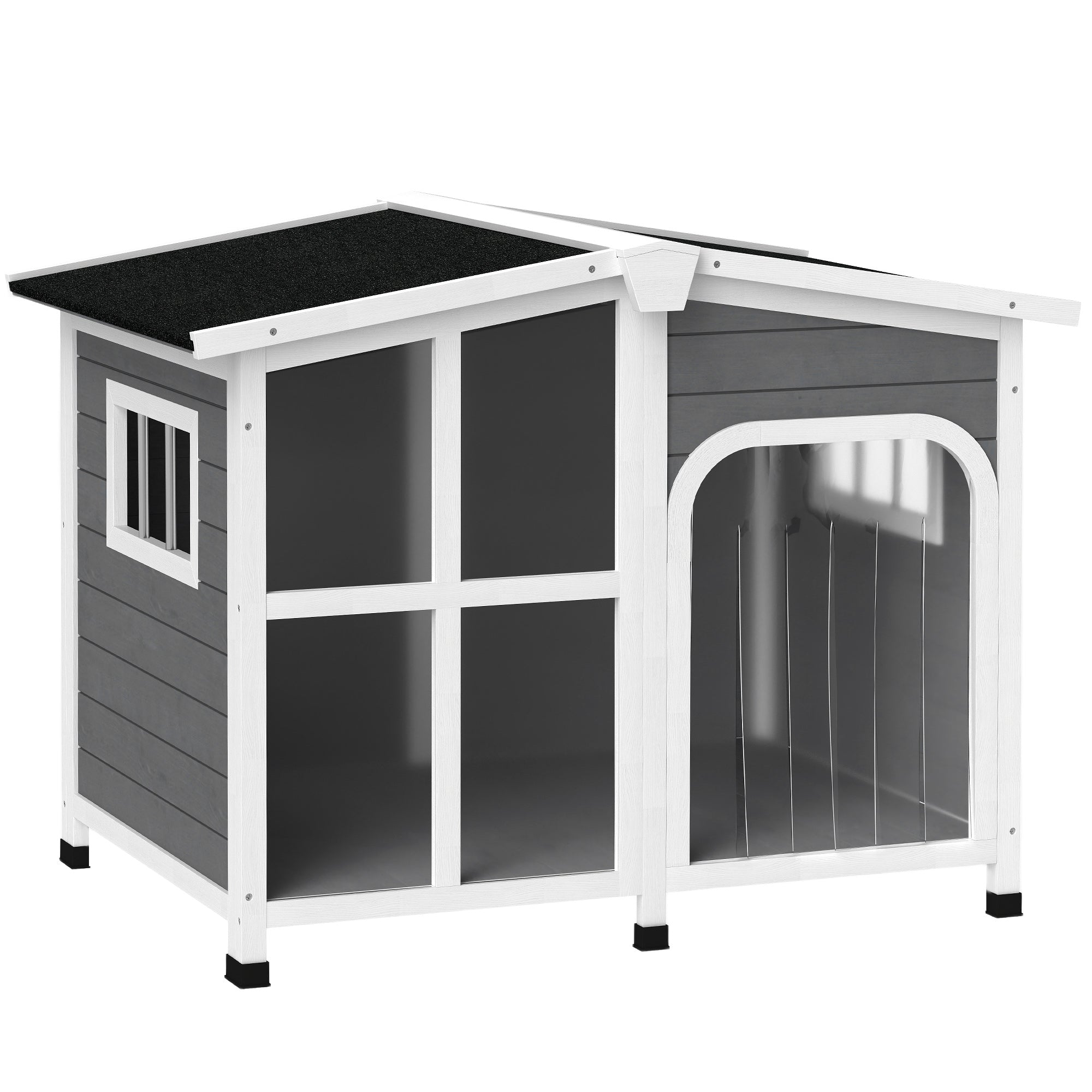 Cabin-Style Wooden Dog House for Large Dogs with Openable Roof & Giant Window,Gray