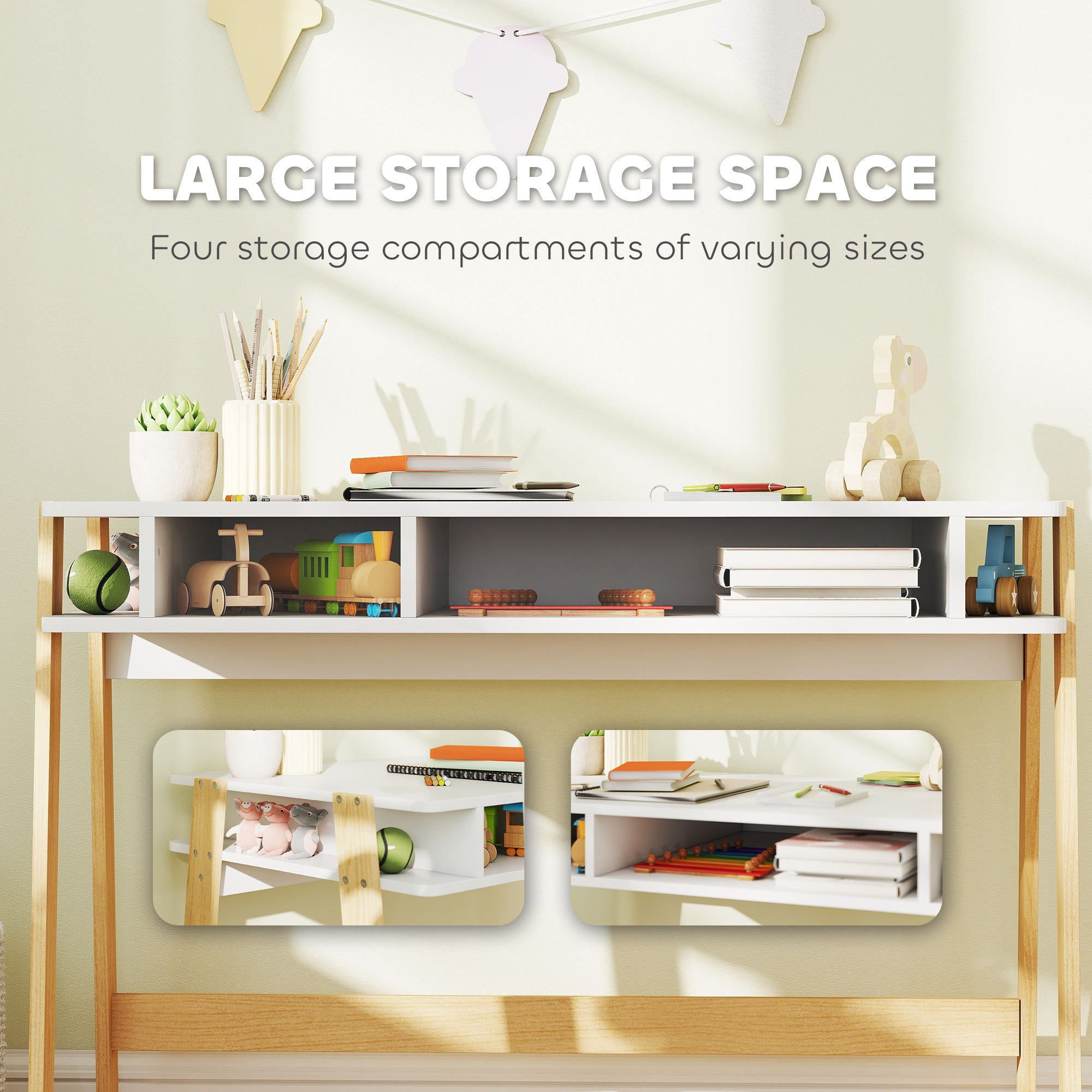 Kids Desk and Chair Set with Storage for Bedroom, School, Gift for Children Ages 3-12, White