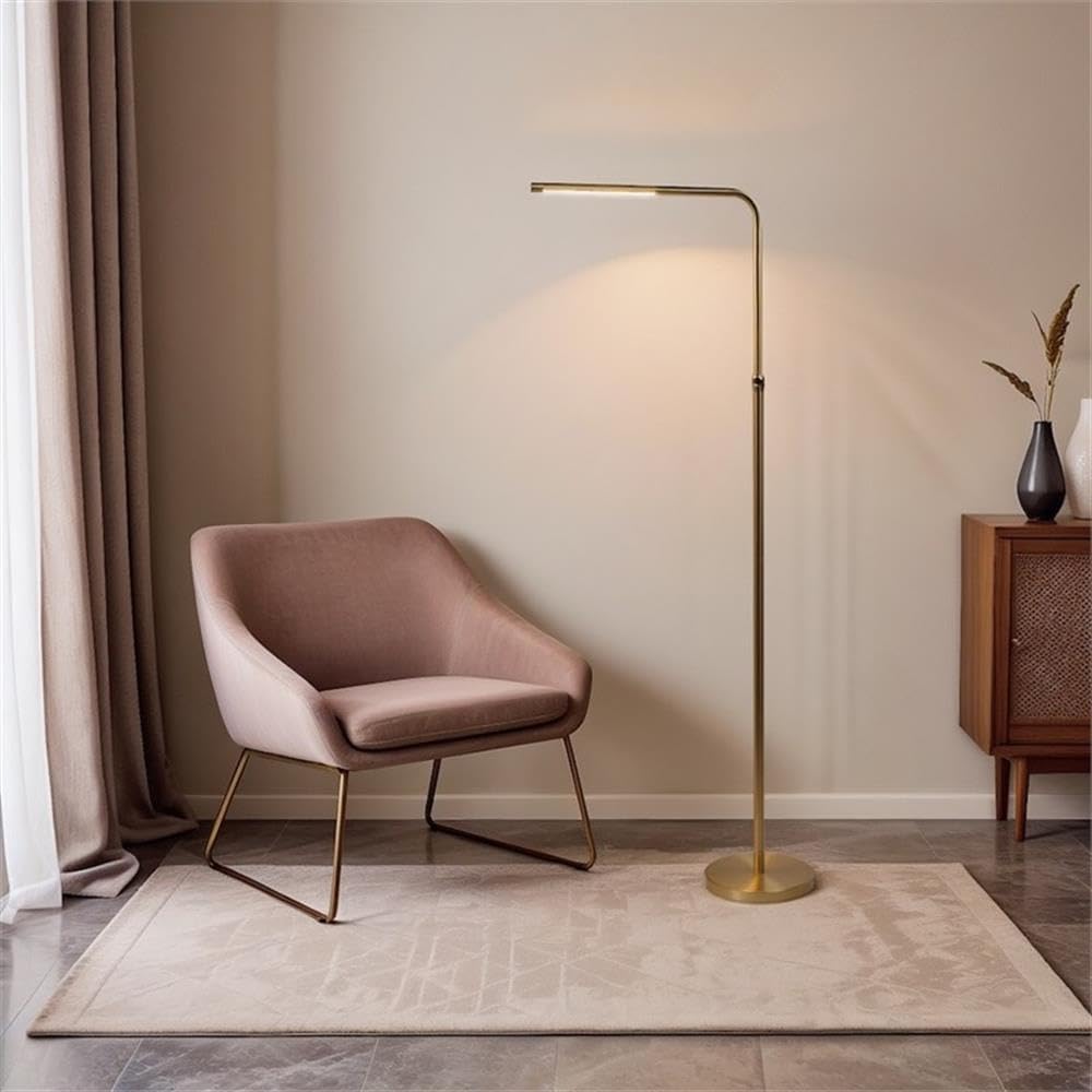 Verve Brassed Floor Lamp with On/Off Switch, Adjustable LED Round Base, 24" L x 10" W x 63" H, Gold