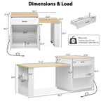 Kitchen Island with Extendable Table, Double-Sided Storage, Power Outlet, Adjustable Shelves, Lockable Wheels, 83" L x 27.5" W x 36" H, White Oak