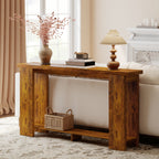 Farmhouse Console Table, 63" Narrow Entryway Table with Thickened Tabletop for Living Room, Hallway, Distressed Brown
