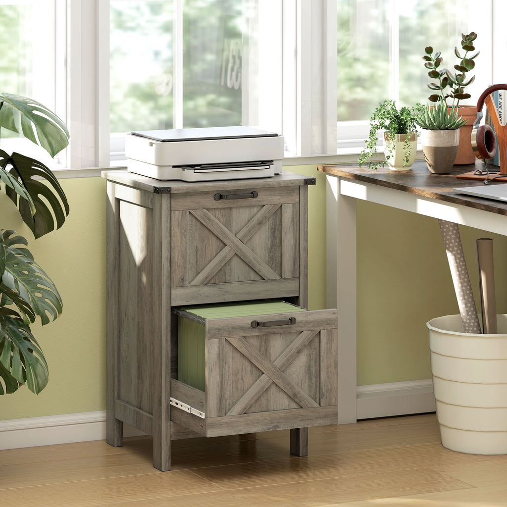 Vertical File Cabinet with 2 Drawers, Rustic Farmhouse Office Storage Cabinet for A4, Letter Size, Distressed Gray