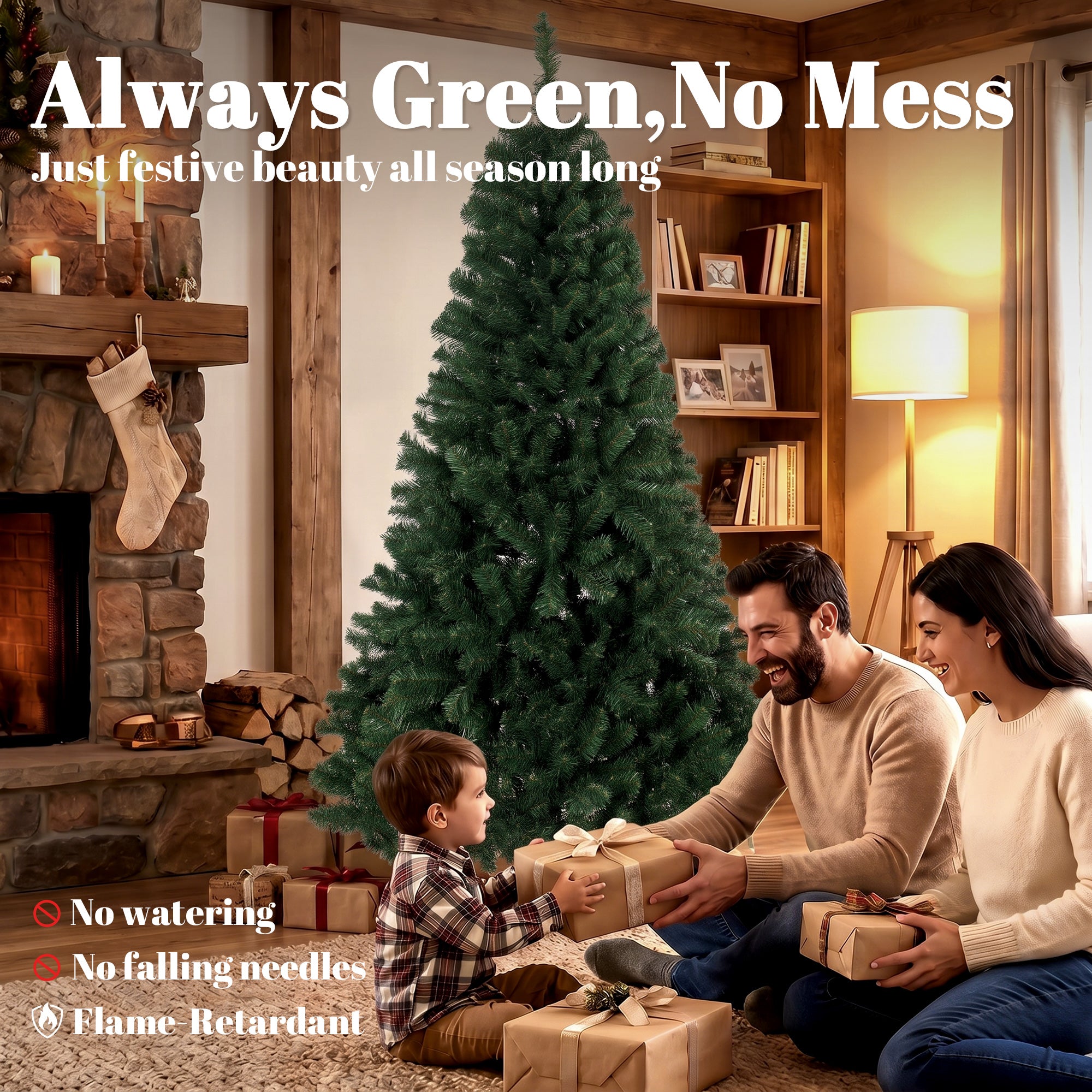 6 ft Artificial Christmas Tree, Norway Spruce Tree, Hinged Xmas Tree with Metal Stand