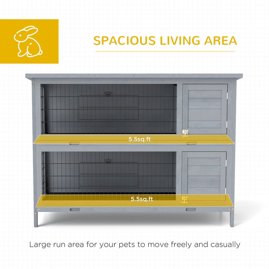 54" 2-Story Large Rabbit Hutch Bunny Cage Wooden Pet House Small Animal Habitat Lockable Doors, Tray, Roof, Gray