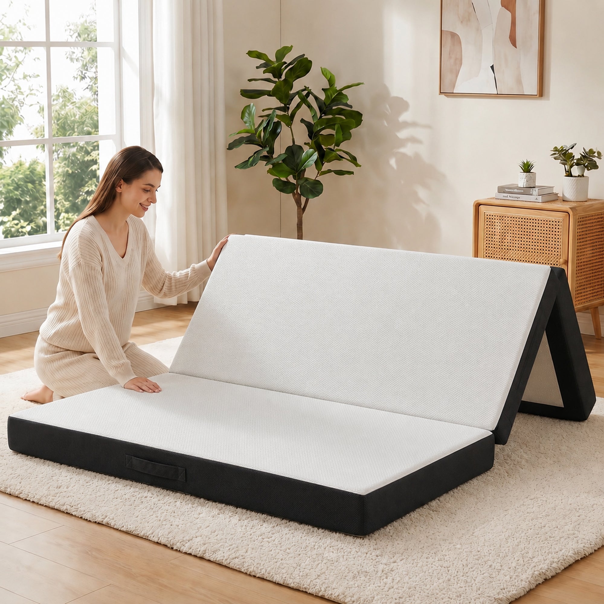 Trifold Mattress, 6 Inch Memory Foam Mattress for Guest, Camping, RV, Travel, Yoga, Made in USA, 80" x 60" x 6"