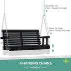 Porch Swing with Chains and Cupholders, 2 Person Wooden Patio Swing Chair, 440 lbs. Weight Capacity, for Garden, Poolside, Backyard, Black