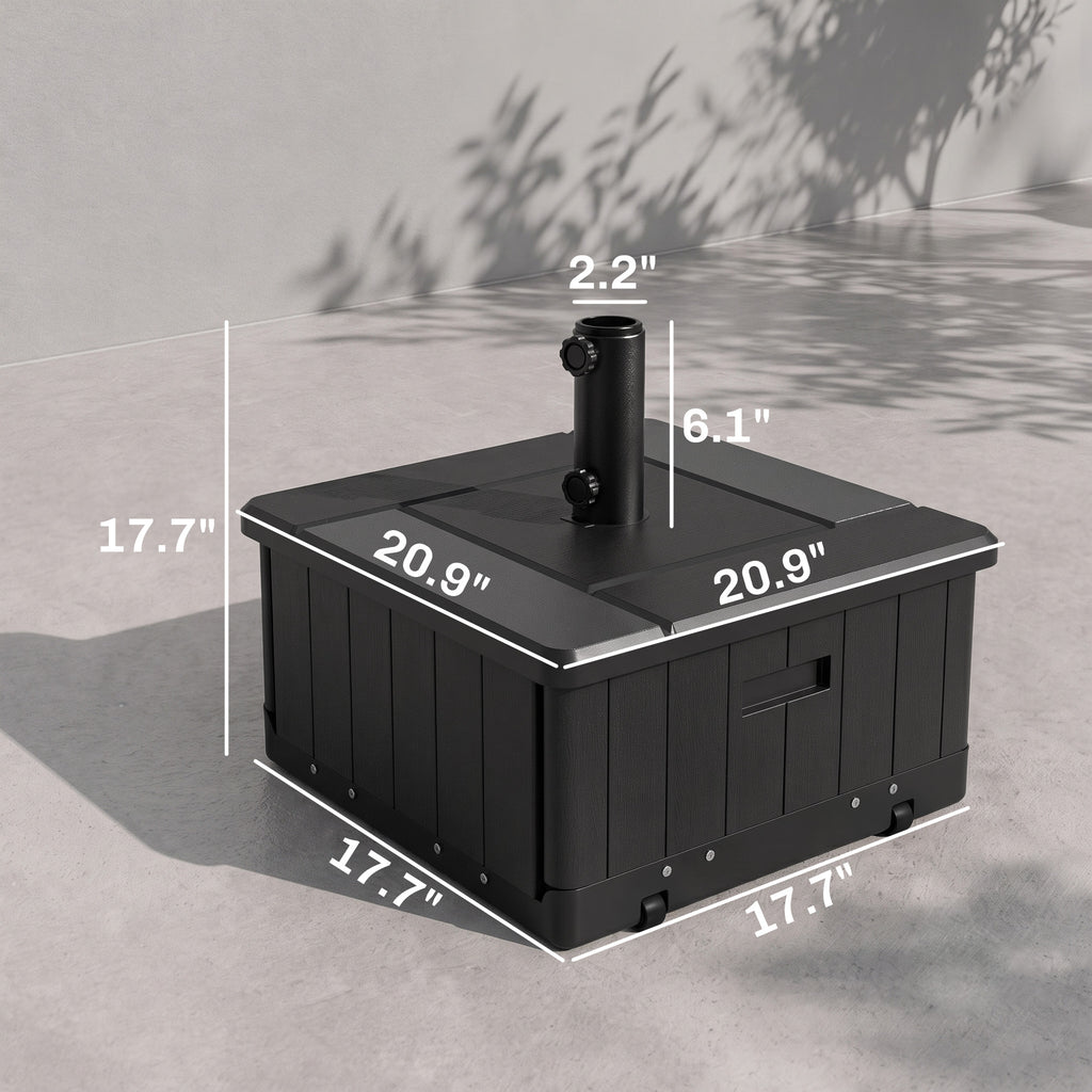 3-in-1 Outdoor Umbrella Base with Wheels and Handles, End Table, Flower Box Planter with Hole, 175 lbs. Capacity, Black