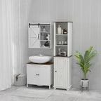 Farmhouse Bathroom Cabinet, Tall Storage Cabinet with Door and Adjustable Shelves, 15.5" x 11.75" x 63", White