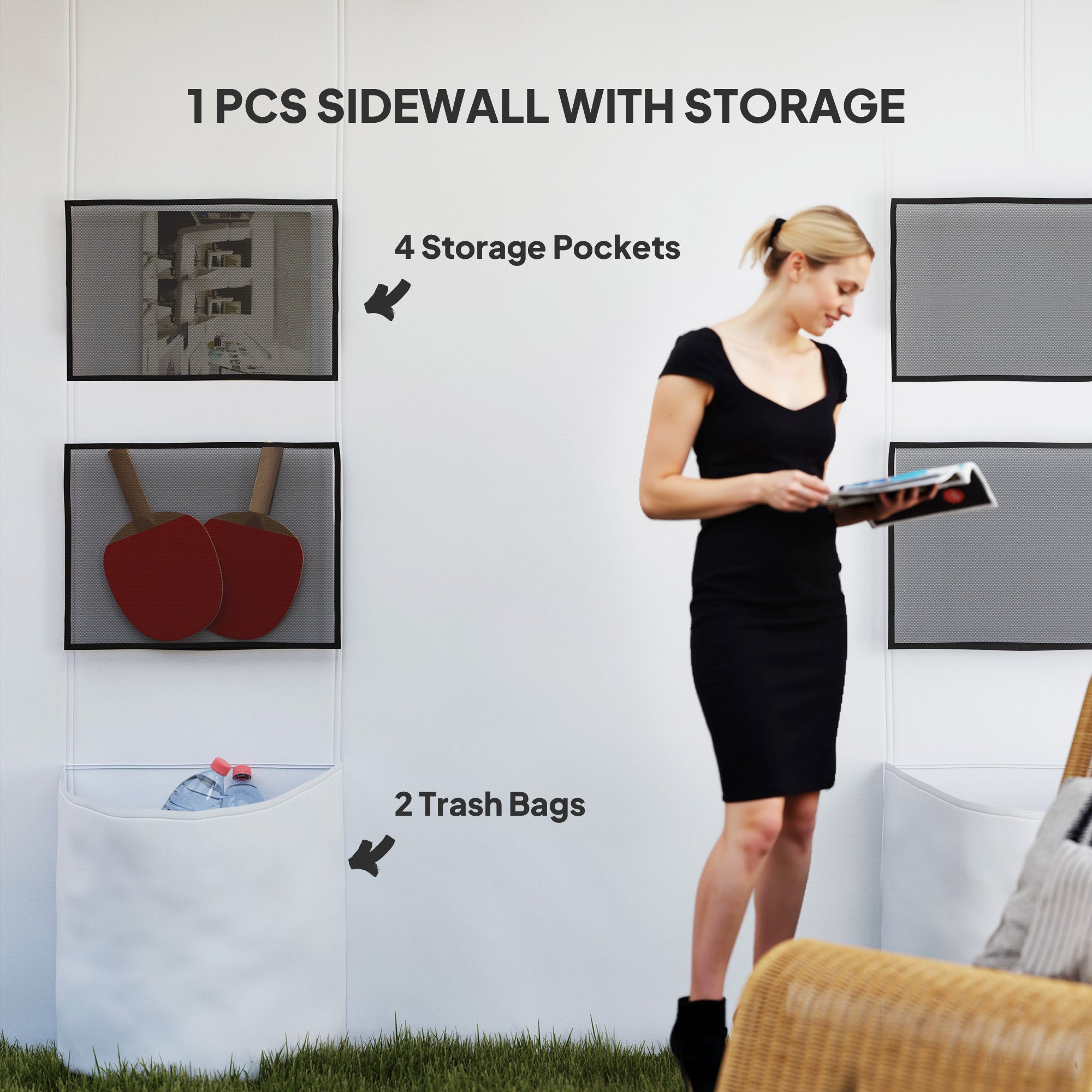 10' x 10' Pop Up Canopy Tent w/ Sidewall, UPF50+ Height Adjustable Instant Sun Shelter w/ Storage Pockets, White