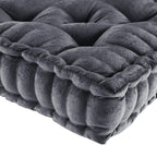 Textured Poly Chenille Square Floor Pillow Cushion with Tufted Detailing, Scalloped Edge, Hypoallergenic Polyester, 20" L x 20" W x 5" H, Charcoal