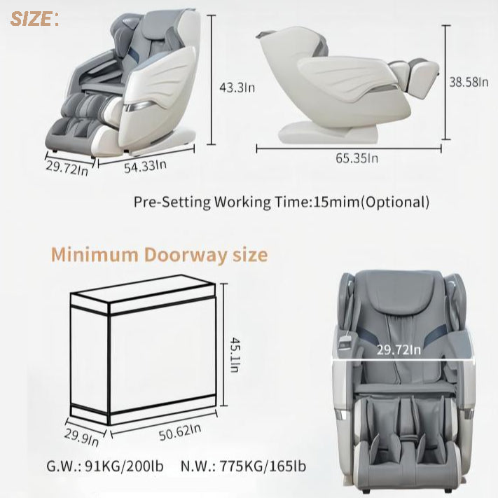 Zero Gravity Massage Chair with Back Heating, 3D Massage Rollers, AI Voice, App Control Dual SL Track Full Body Recliner, Gray