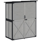 Wood Storage Shed, Outdoor Garden Shed with Asphalt Roof, 2 Shelves, Lockable Doors and Adjustable Feet, Gray