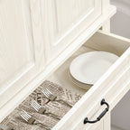 71" Freestanding Kitchen Pantry with 4 Doors and 2 Large Cabinets, Tall Storage Cabinet with Drawer, Distressed White
