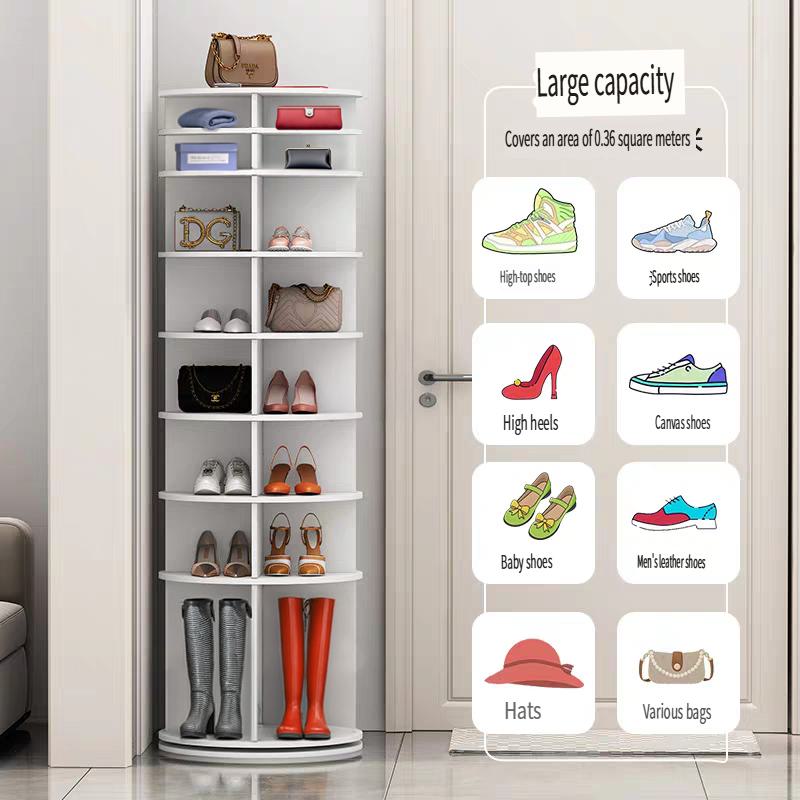 8-Tier Rotating Shoe Rack Tower, 360-Degree Spinning Shoe Display Organizer, Holds Up to 28 Pairs, 23.5" L x 23.5" W x 72" H, White