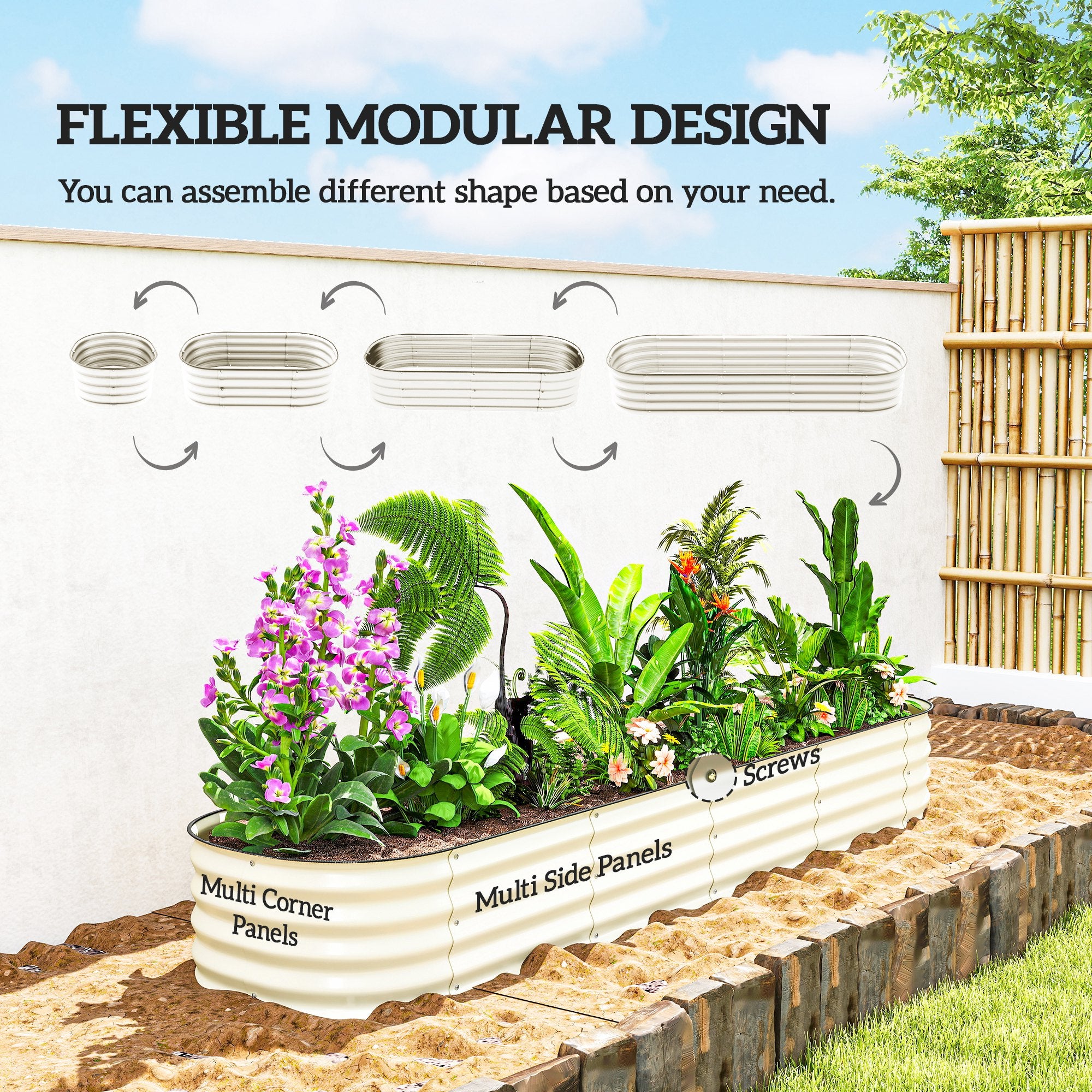 7.9' x 2' x 1' Galvanized Raised Garden Bed Kit, Metal Planter Box with Safety Edging, Cream