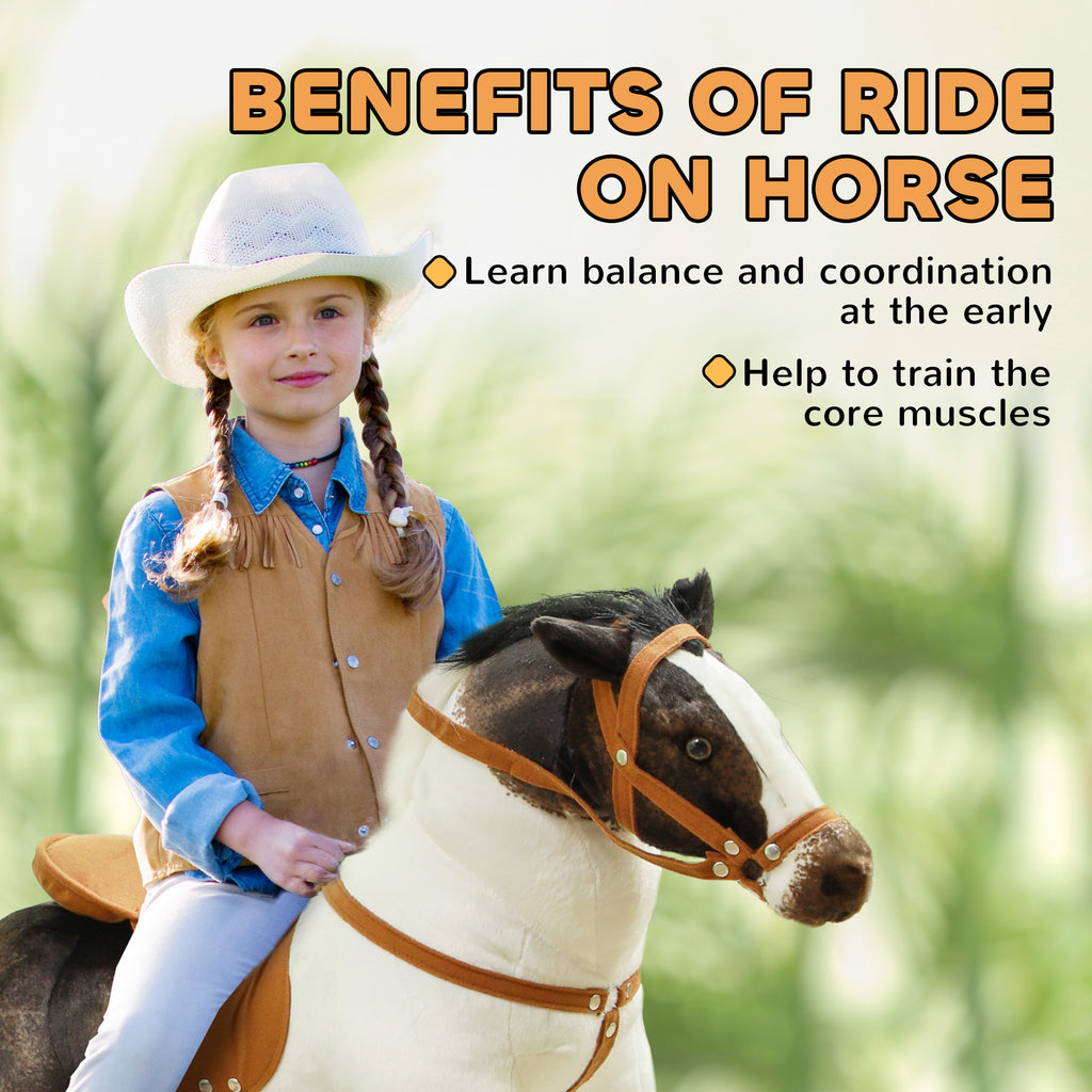 Ride on Horse for Toddlers 3-8 Years Old, Stuffed Animal Horse Toy with Neighing Sound, Brown