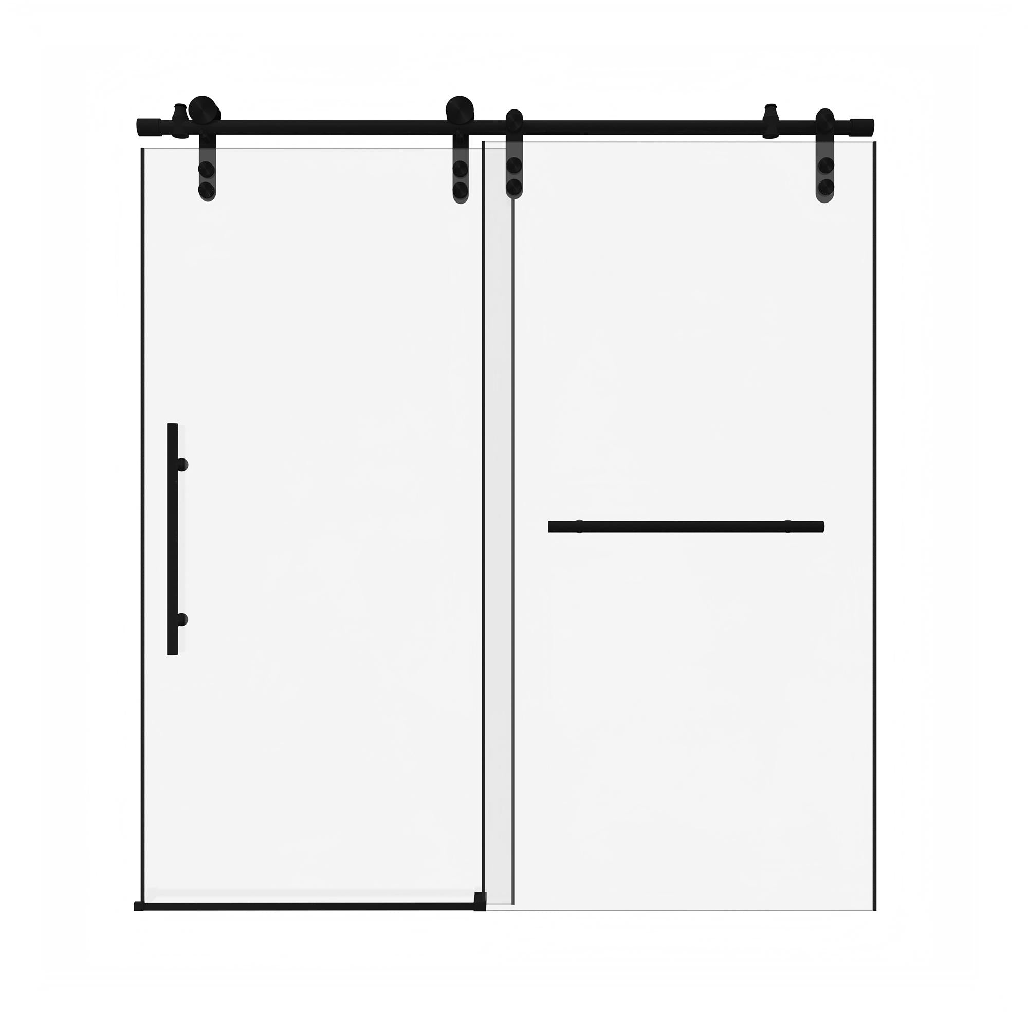 Sliding Bathtub Door with Waterproof Seals and Tempered Glass, Bathroom Door with Towel Bar Handle, 60" L x 0.5" W x 66" H, Matte Black