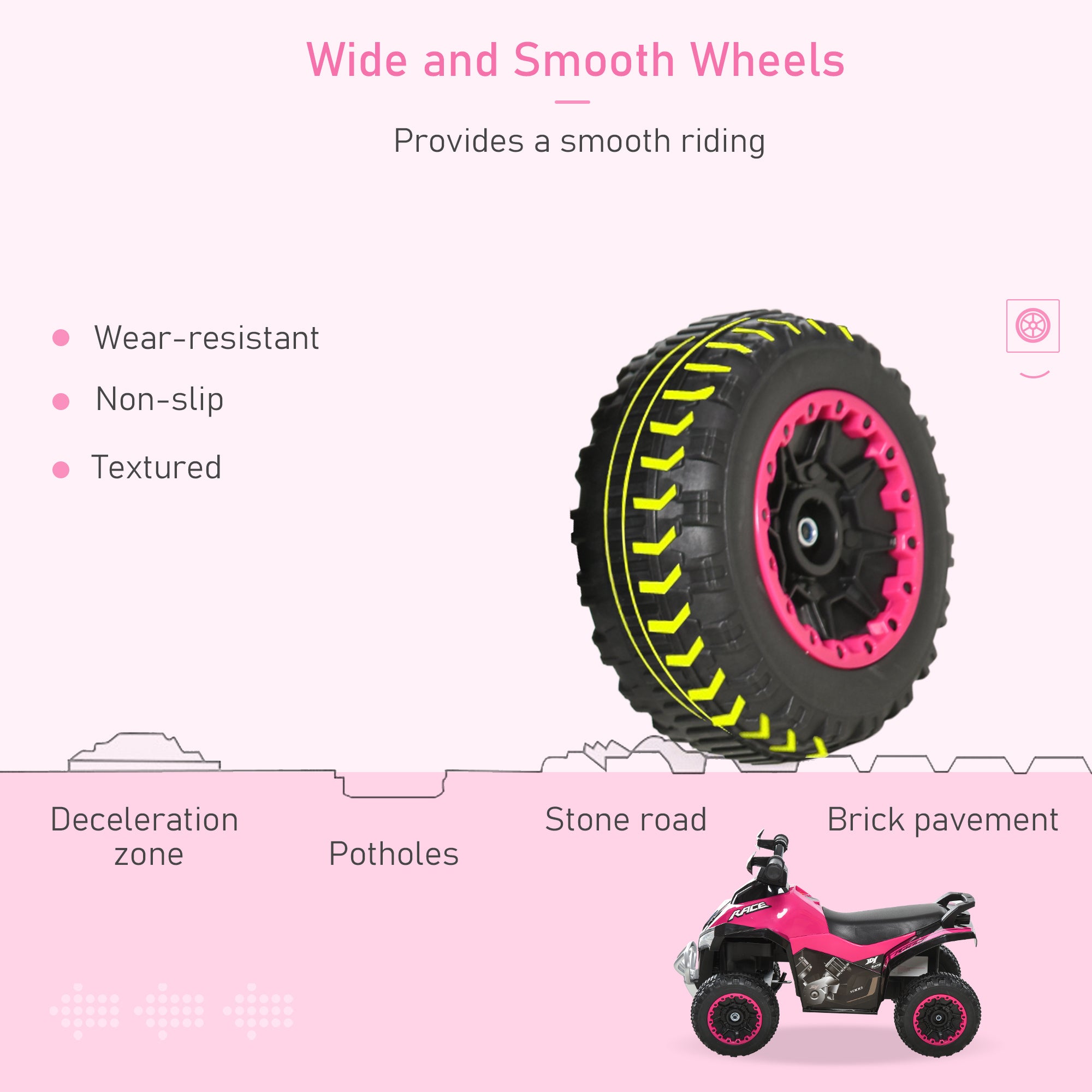 NO Power Kids Ride On Push Car, Ride Racer, Foot-to-floor Sliding Car, Walking ATV Toy with Music, Lights, for 1.5-3 Years Old, Pink