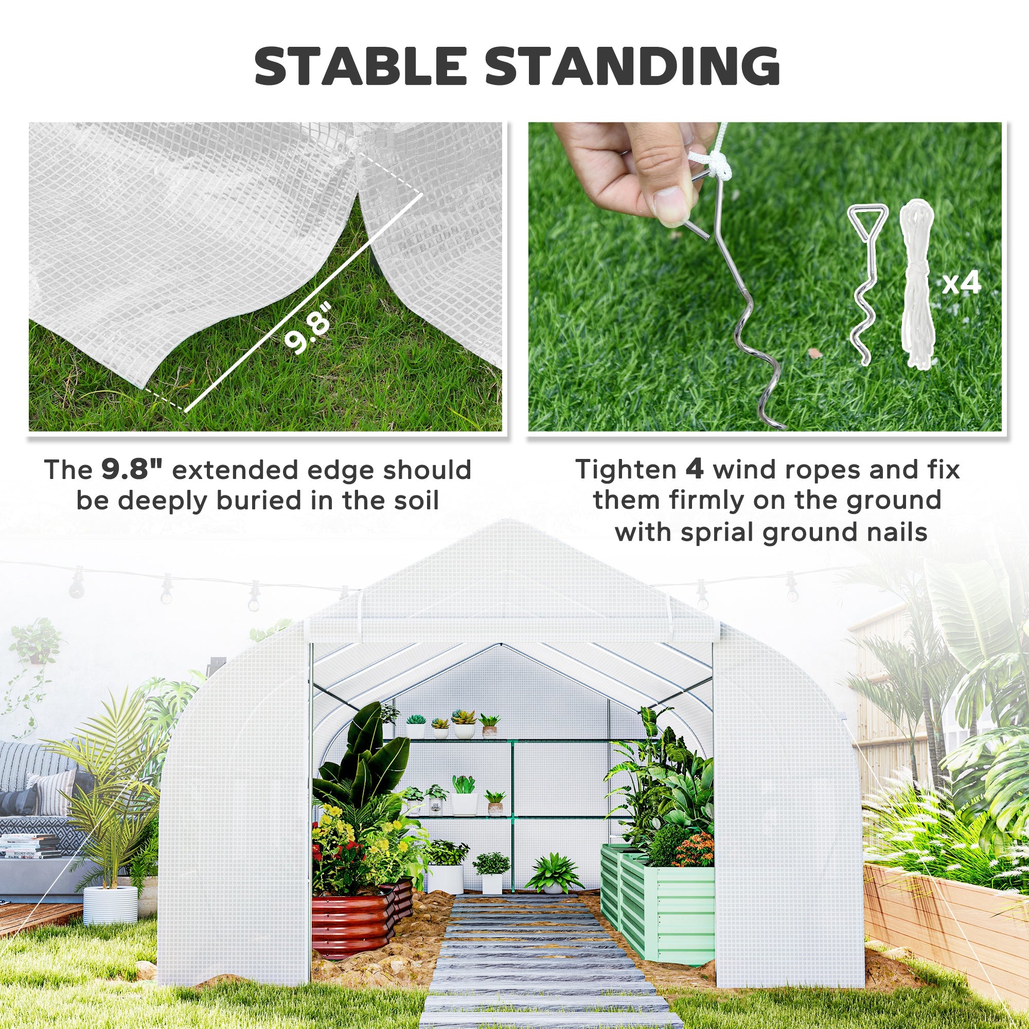 Walk In Tunnel Greenhouse, Portable Outdoor Plant House with Roll Up Doors