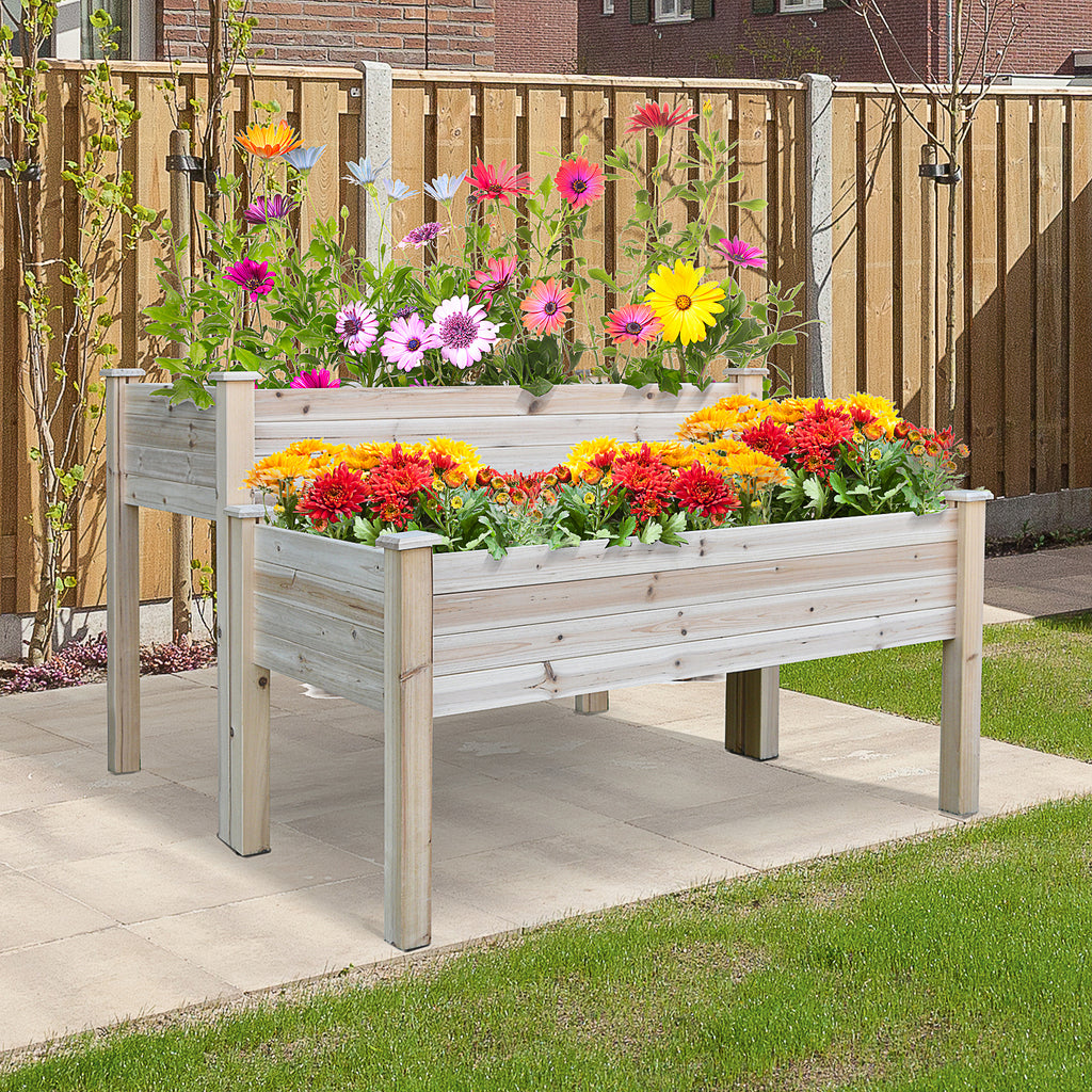 Two-Tier Wooden Elevated Garden Bed with Legs, Large Capacity 45x45 Outdoor Planter for Vegetables, Flowers, and Herbs, Ideal for Gardeners, Natural
