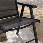 Set of 4 Outdoor Folding Chairs, Stackable Patio Dining Chairs with Armrests, Metal Frame, Black